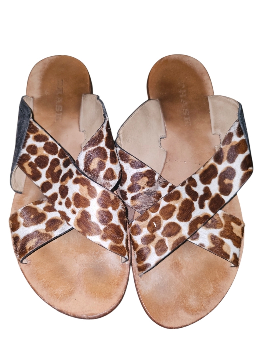 💰Trask Leopard Cross-Strap Slide Sandals - Brown/Tan
